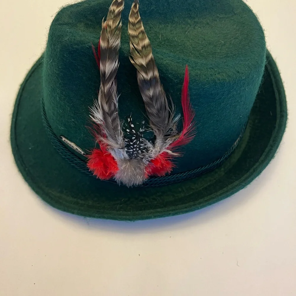 Bavarian Alpen‎ Mens Fedora Hat With Feather Green Wool